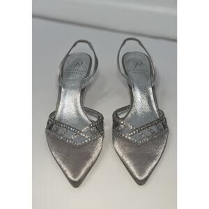 Adrianna Papell Haven Silver Sling Back Pumps Size 7.5 Rhinestone Wedding Formal